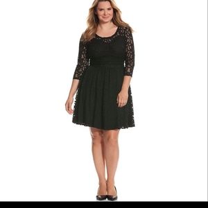 Lane Bryant Black Lace Fit and Flare dress w lace sleeves, size 26